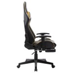 vidaXL Scaun jocuri cu suport picioare, negru/auriu, piele artificială