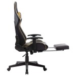vidaXL Scaun jocuri cu suport picioare, negru/auriu, piele artificială