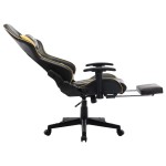 vidaXL Scaun jocuri cu suport picioare, negru/auriu, piele artificială