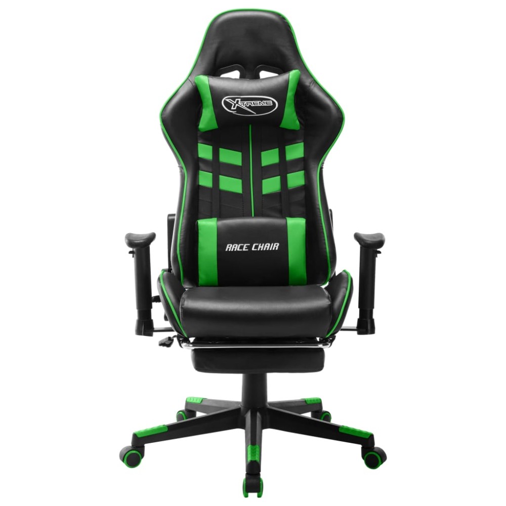 vidaXL Scaun jocuri cu suport picioare, negru/verde, piele artificială
