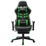 vidaXL Scaun jocuri cu suport picioare, negru/verde, piele artificială vidaXL Scaun jocuri cu suport picioare, negru/verde, piele artificială