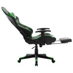 vidaXL Scaun jocuri cu suport picioare, negru/verde, piele artificială vidaXL Scaun jocuri cu suport picioare, negru/verde, piele artificială