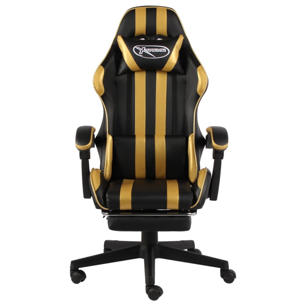 vidaXL Scaun de racing suport picioare auriu/negru piele ecologică