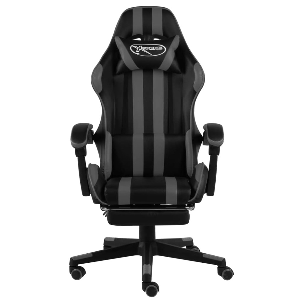 vidaXL Scaun de racing suport picioare, negru/gri, piele ecologică