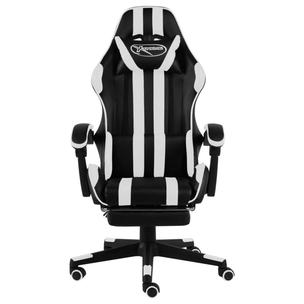 vidaXL Scaun de racing cu suport picioare, negru/alb, piele ecologică