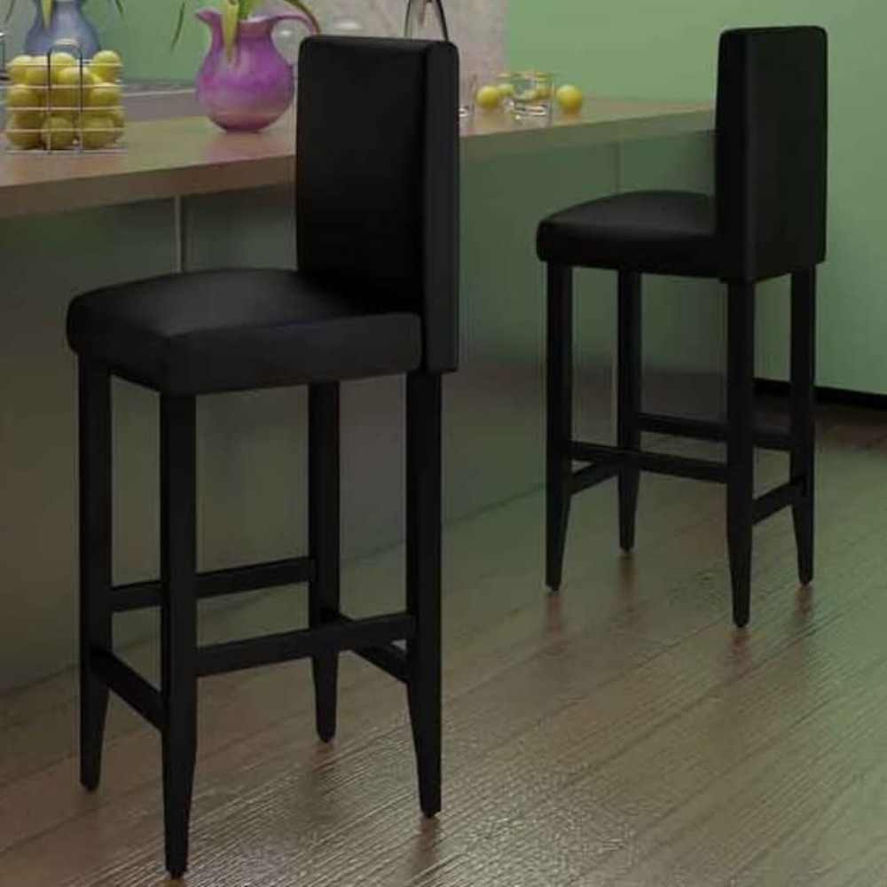vidaXL Scaune de bar, 2 buc., negru, piele ecologică