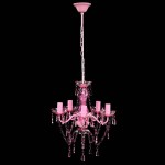 Lustră roz de cristal artificial cu 5 becuri Lustră roz de cristal artificial cu 5 becuri
