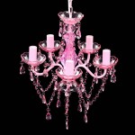 Lustră roz de cristal artificial cu 5 becuri Lustră roz de cristal artificial cu 5 becuri
