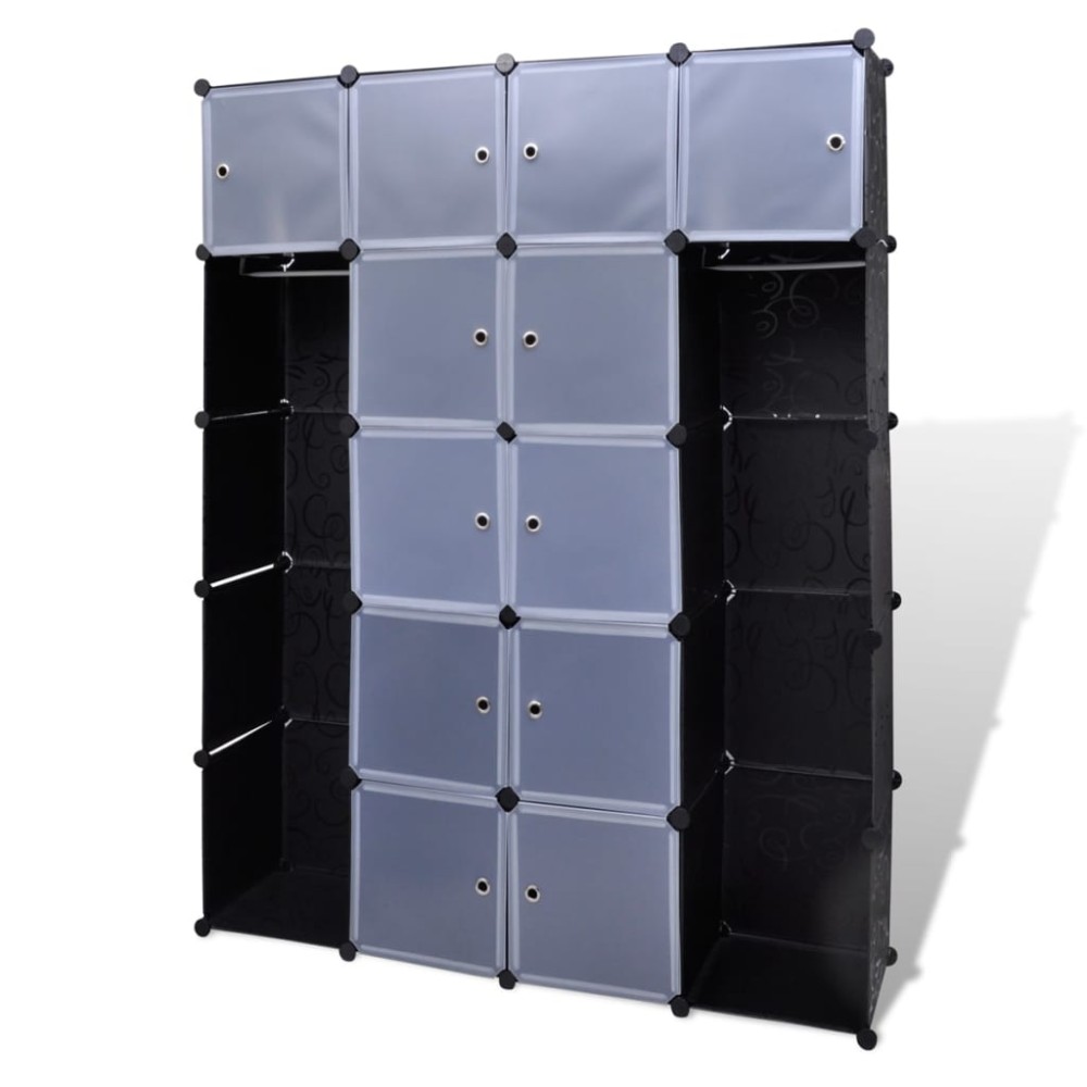 vidaXL Dulap modular 14 compartimente alb și negru 37 x 146 x 180,5 cm