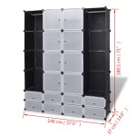 vidaXL Dulap modular cu 18 compartimente alb și negru 37x146x180,5 cm vidaXL Dulap modular cu 18 compartimente alb și negru 37x146x180,5 cm
