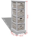 vidaXL Dulap de depozitare din lemn, 4 coșuri împletite, alb