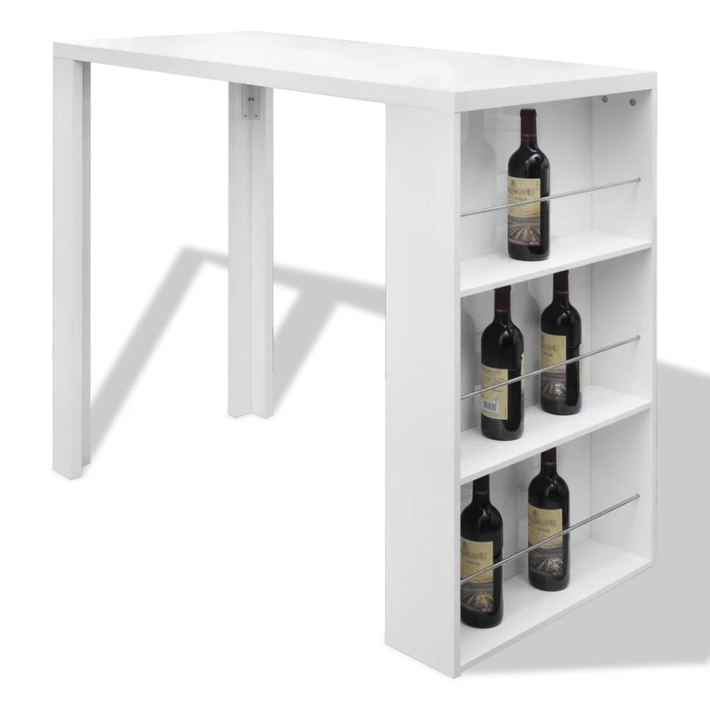 vidaXL Masă de bar din MDF, cu suport pentru sticle de vin, alb lucios