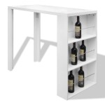 vidaXL Masă de bar din MDF, cu suport pentru sticle de vin, alb lucios vidaXL Masă de bar din MDF, cu suport pentru sticle de vin, alb lucios