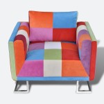 vidaXL Fotoliu cub, picioare cromate, model Patchwork, material textil