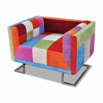 vidaXL Fotoliu cub, picioare cromate, model Patchwork, material textil