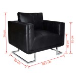 vidaXL Fotoliu cub, picioare cromate, negru, piele ecologică vidaXL Fotoliu cub, picioare cromate, negru, piele ecologică