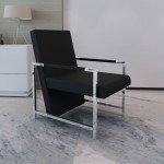 vidaXL Fotoliu cu picioare cromate, negru, piele ecologică vidaXL Fotoliu cu picioare cromate, negru, piele ecologică