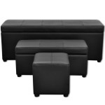 Set banchetă depozitare, piele eco, taburet pt. picioare, negru, 3 buc Set banchetă depozitare, piele eco, taburet pt. picioare, negru, 3 buc