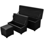 Set banchetă depozitare, piele eco, taburet pt. picioare, negru, 3 buc Set banchetă depozitare, piele eco, taburet pt. picioare, negru, 3 buc