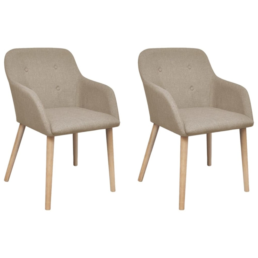vidaXL Scaune de bucătărie, 2 buc, bej, textil & lemn de stejar masiv