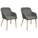 vidaXL Scaune bucătărie 2 buc, gri deschis, textil & lemn stejar masiv vidaXL Scaune bucătărie 2 buc, gri deschis, textil & lemn stejar masiv