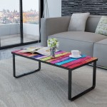 vidaXL Măsuță de cafea cu blat din sticlă, model curcubeu vidaXL Măsuță de cafea cu blat din sticlă, model curcubeu