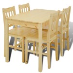 Masa de sufragerie din lemn cu 4 scaune, natural Masa de sufragerie din lemn cu 4 scaune, natural