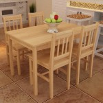 Masa de sufragerie din lemn cu 4 scaune, natural Masa de sufragerie din lemn cu 4 scaune, natural
