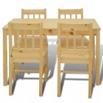 Masa de sufragerie din lemn cu 4 scaune, natural Masa de sufragerie din lemn cu 4 scaune, natural