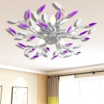 Plafoniera violet/albă brațe frunze cristal acrilic 5 becuri E14 Plafoniera violet/albă brațe frunze cristal acrilic 5 becuri E14