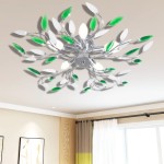 Plafoniera verde/albă, cu brațe frunze cristal acrilic, 5 becuri E14 Plafoniera verde/albă, cu brațe frunze cristal acrilic, 5 becuri E14
