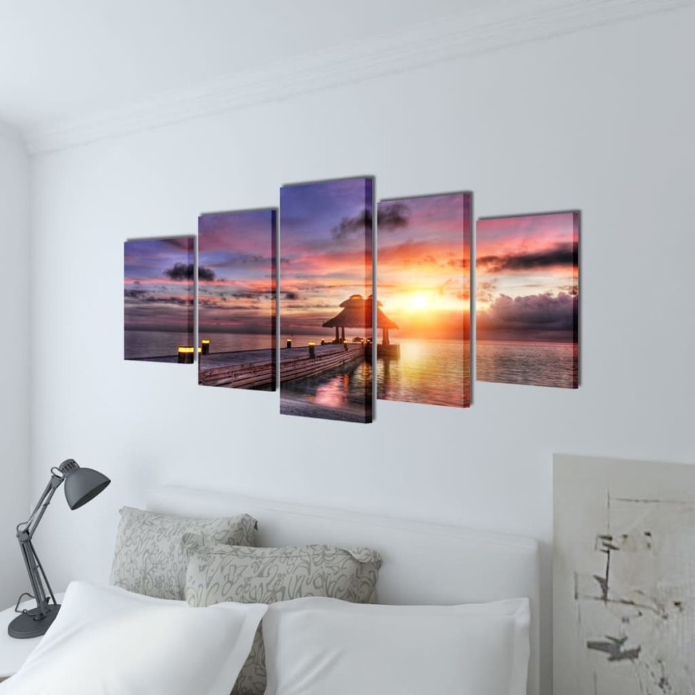 Set tablouri imprimate Plajă cu pavilion 100 x 50 cm