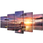 Set tablouri imprimate Plajă cu pavilion 100 x 50 cm Set tablouri imprimate Plajă cu pavilion 100 x 50 cm