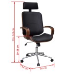 vidaXL Scaun de birou rotativ, tetieră piele ecologică și lemn curbat vidaXL Scaun de birou rotativ, tetieră piele ecologică și lemn curbat