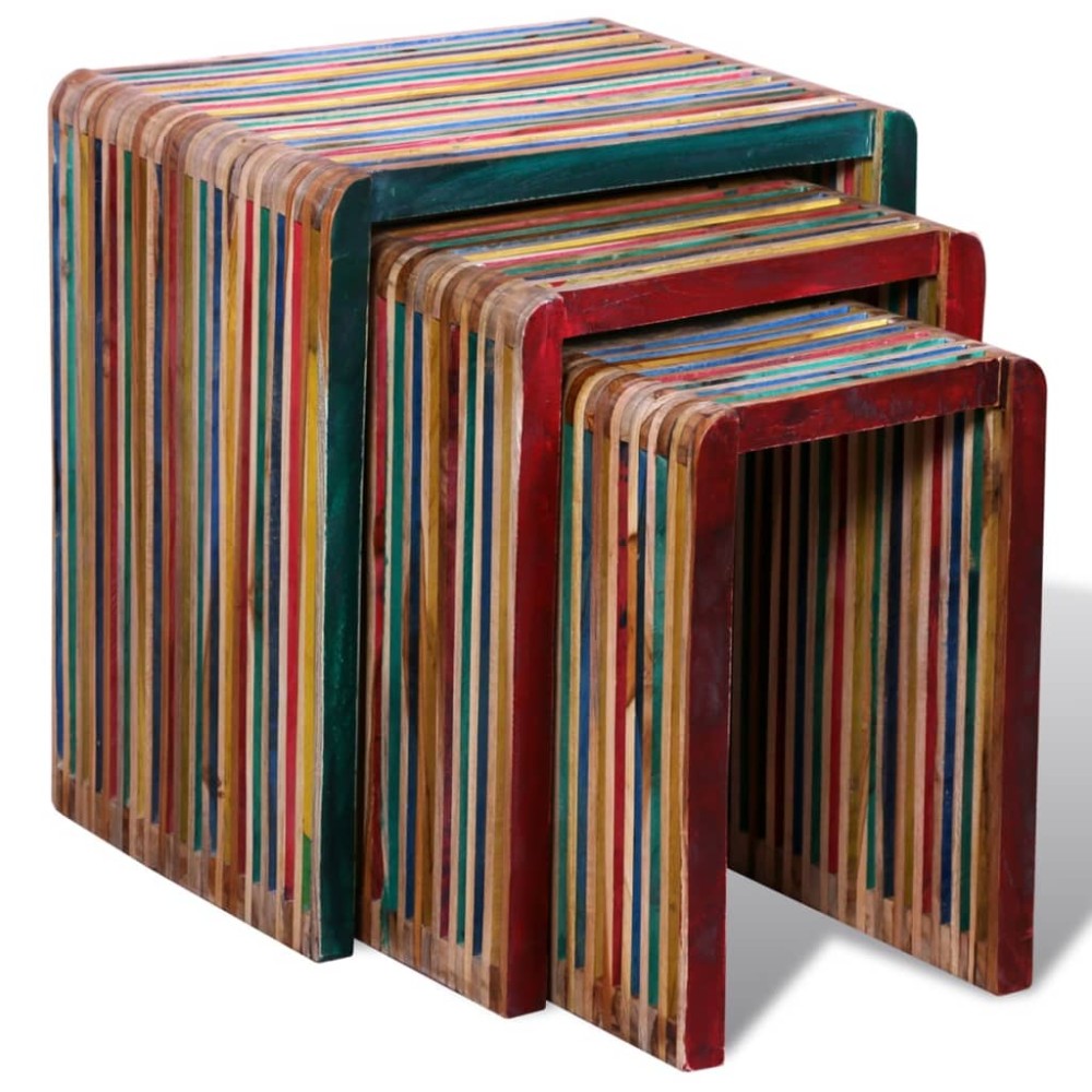 vidaXL Set de mese suprapuse 3 piese, lemn de tec reciclat, multicolor