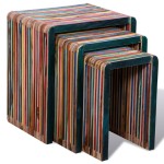 vidaXL Set de mese suprapuse 3 piese, lemn de tec reciclat, multicolor