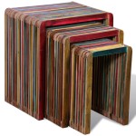 vidaXL Set de mese suprapuse 3 piese, lemn de tec reciclat, multicolor