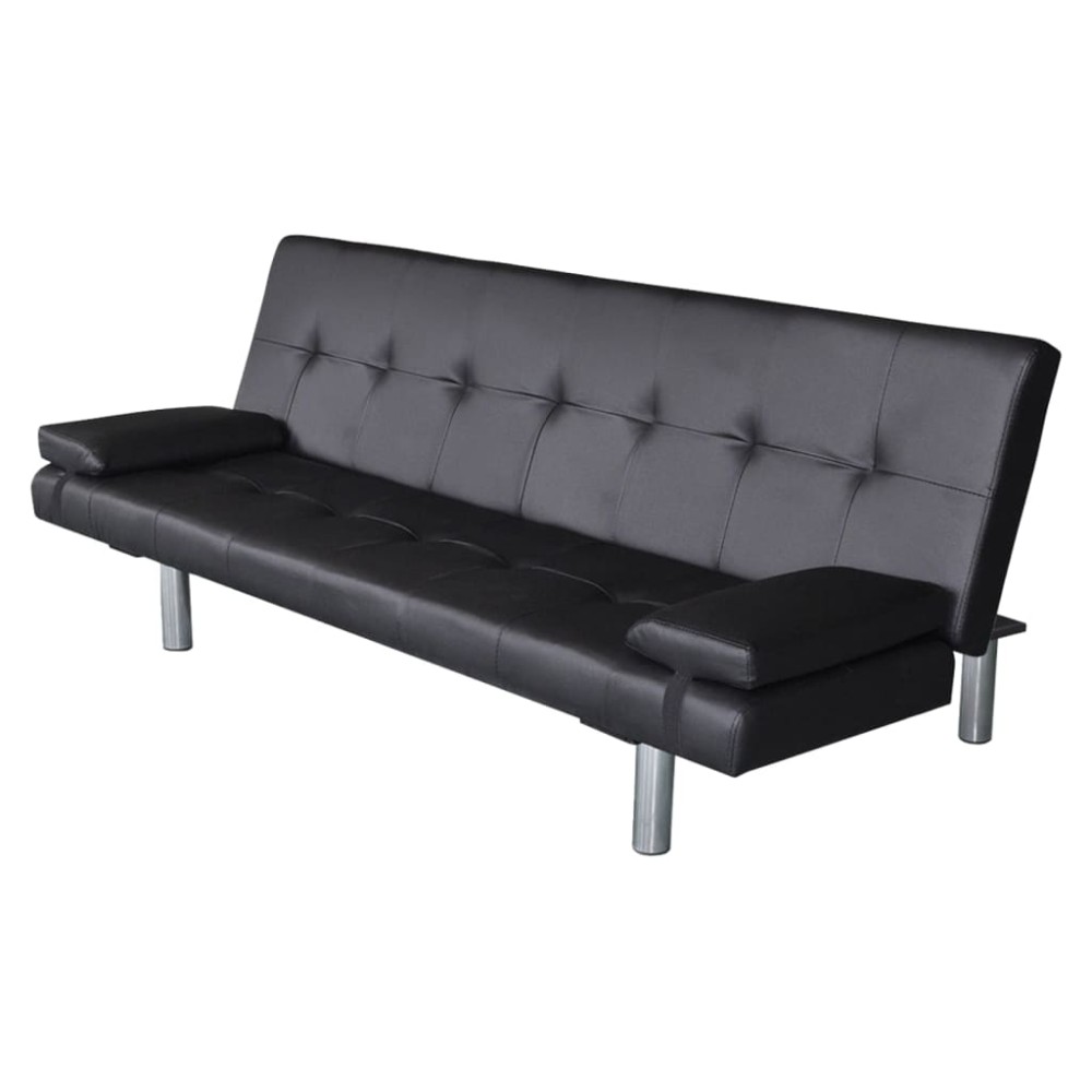 vidaXL Canapea extensibilă 2 perne, piele artificială, reglabilă negru