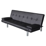 vidaXL Canapea extensibilă 2 perne, piele artificială, reglabilă negru vidaXL Canapea extensibilă 2 perne, piele artificială, reglabilă negru