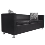 vidaXL Canapea cu 3 locuri, negru, piele artificială vidaXL Canapea cu 3 locuri, negru, piele artificială