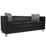 vidaXL Canapea cu 3 locuri, negru, piele artificială vidaXL Canapea cu 3 locuri, negru, piele artificială