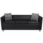 vidaXL Canapea cu 3 locuri, negru, piele artificială vidaXL Canapea cu 3 locuri, negru, piele artificială