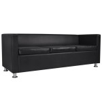 vidaXL Canapea cu 3 locuri, negru, piele artificială vidaXL Canapea cu 3 locuri, negru, piele artificială