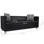 vidaXL Canapea cu 3 locuri, negru, piele artificială vidaXL Canapea cu 3 locuri, negru, piele artificială