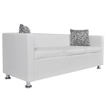 vidaXL Canapea cu 3 locuri, alb, piele artificială vidaXL Canapea cu 3 locuri, alb, piele artificială