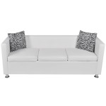 vidaXL Canapea cu 3 locuri, alb, piele artificială vidaXL Canapea cu 3 locuri, alb, piele artificială