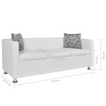 vidaXL Canapea cu 3 locuri, alb, piele artificială vidaXL Canapea cu 3 locuri, alb, piele artificială