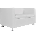vidaXL Canapea cu 2 locuri, alb, piele artificială vidaXL Canapea cu 2 locuri, alb, piele artificială