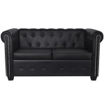 vidaXL Canapea Chesterfield cu 2 locuri, piele artificială, negru vidaXL Canapea Chesterfield cu 2 locuri, piele artificială, negru