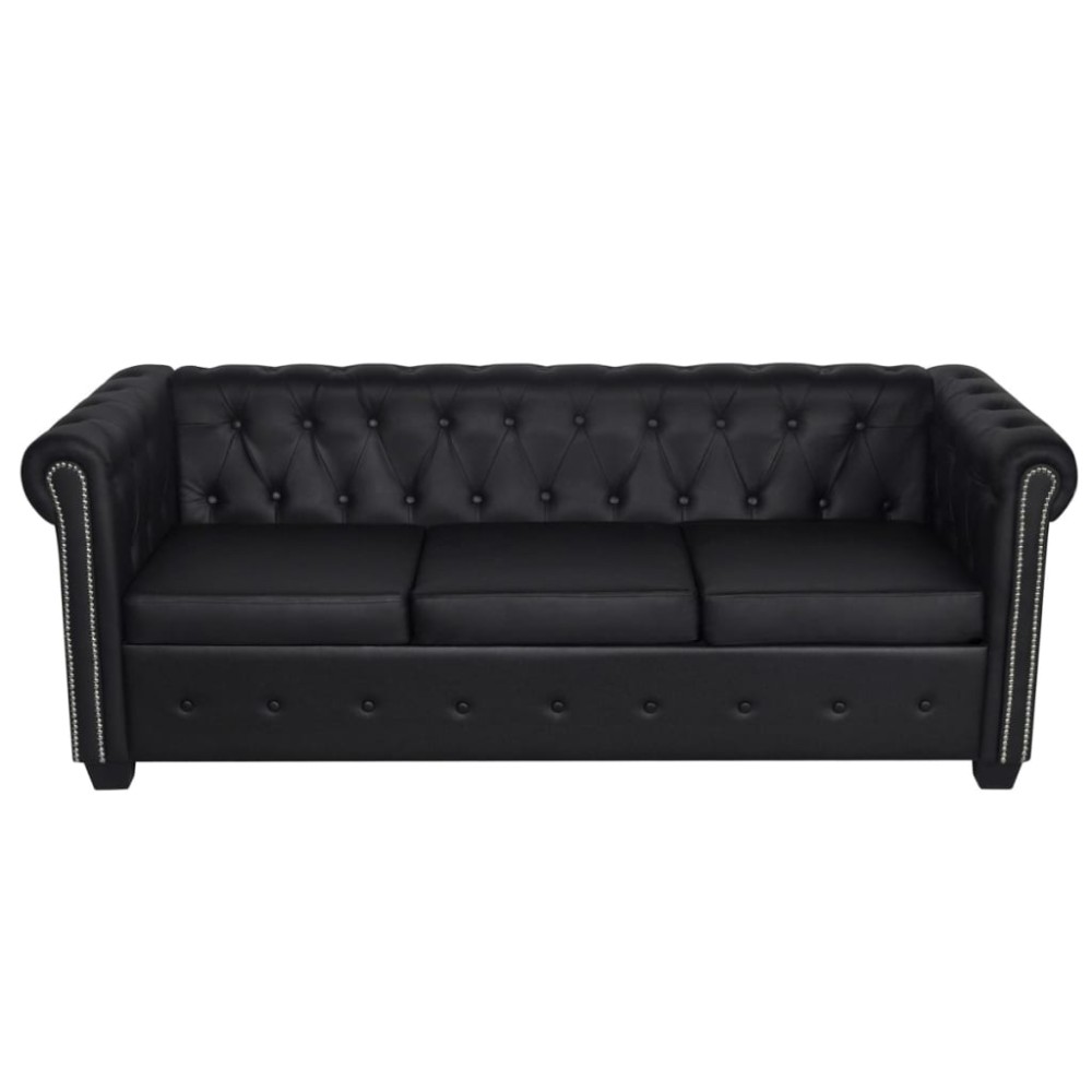 vidaXL Canapea Chesterfield cu 3 locuri, piele artificială, negru